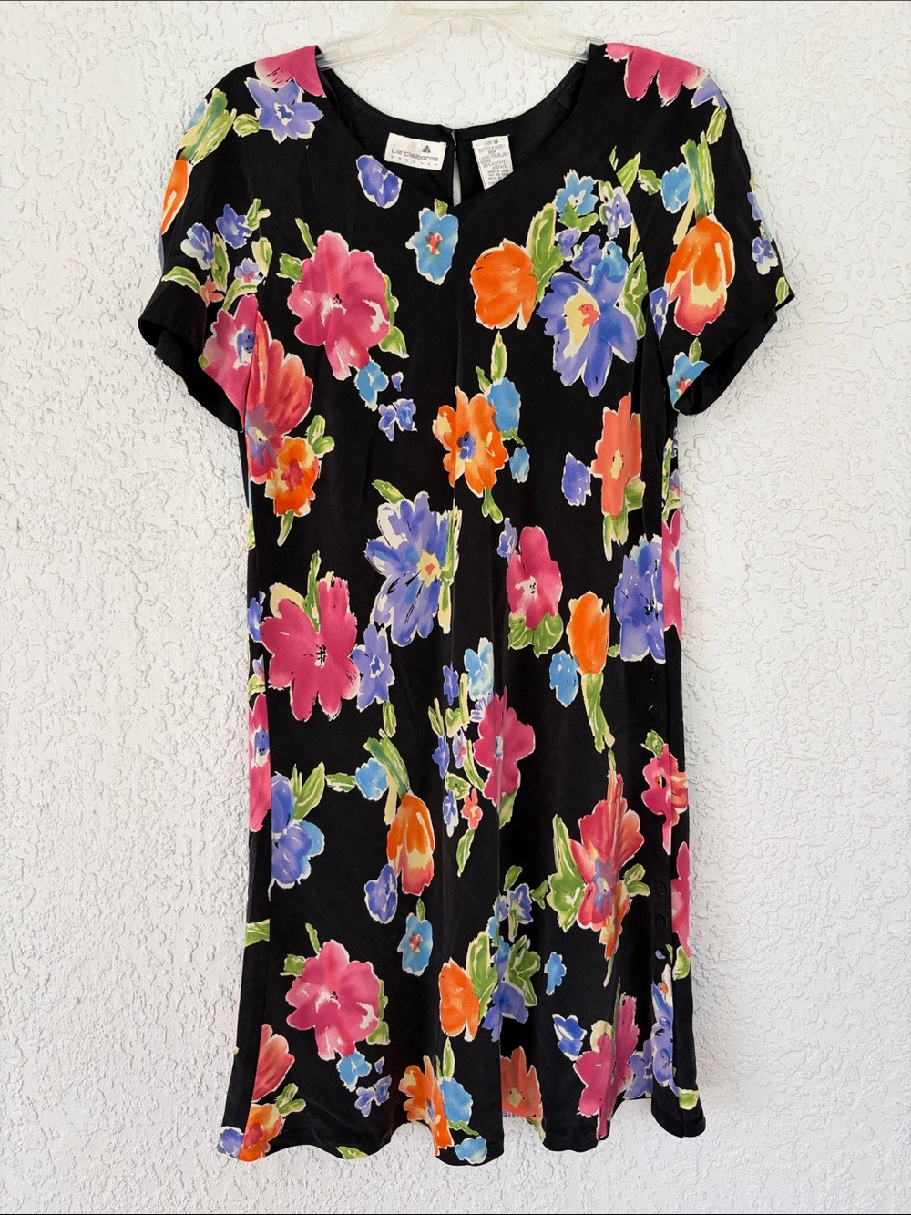 Lis Claiborne VINTAGE silk lined dress with side buttons detailing size 8